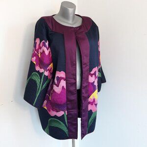 Very Vollebrach Silky Floral Reversible Quilted Jacket in Blues and Purples
